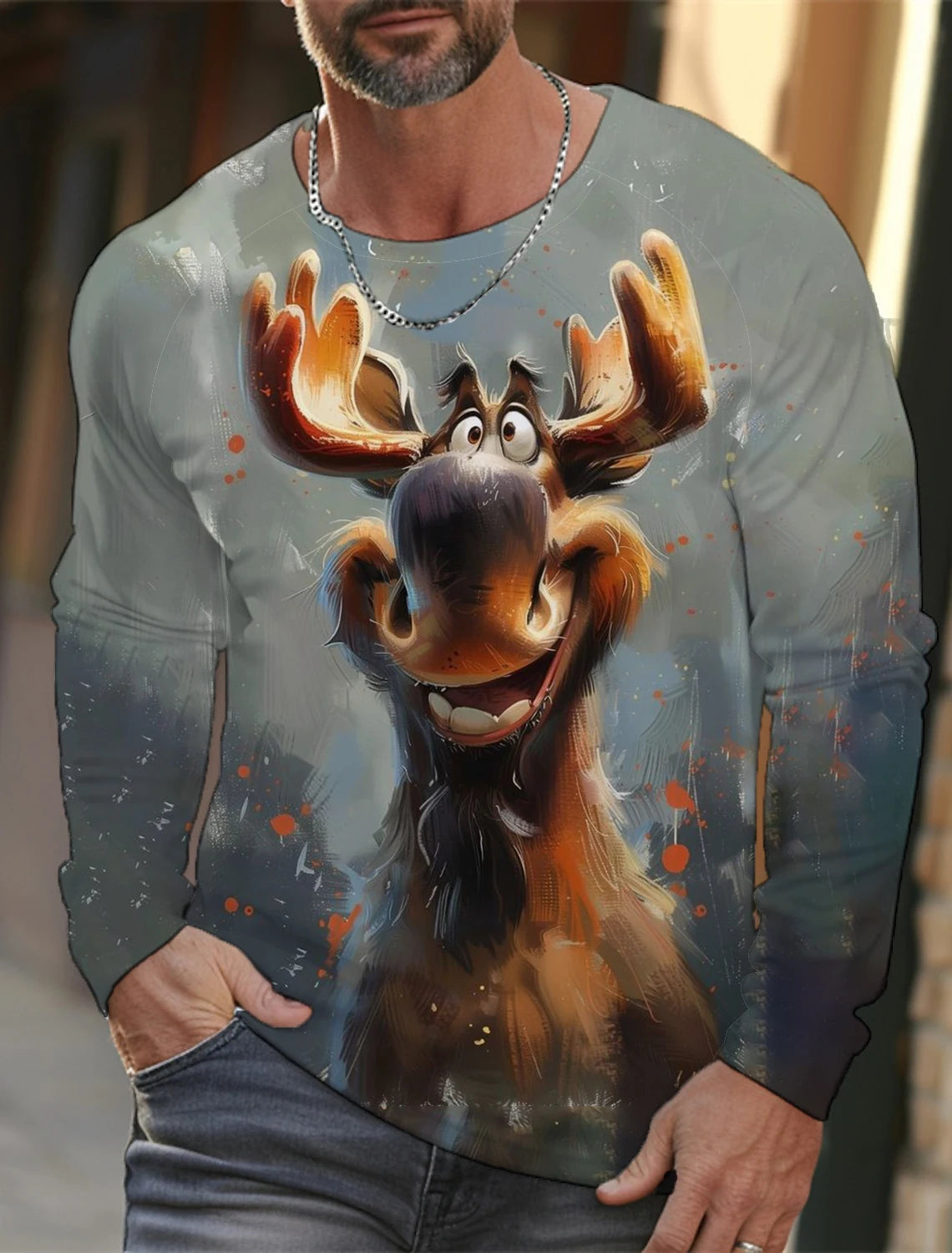 Funny 3D Animal Print Mens T Shirt Hip Hop Trend Harajuku Street Clothes Autumn Loose Top Fashion Cotton Long Sleeve T-shirt Men