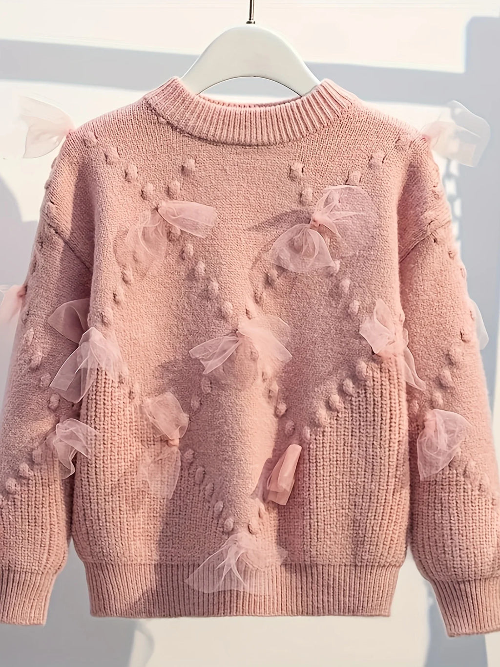 Girls' Thick Sweater, New Stylish Design, Fashionable Mesh Patchwork Pullover Knit Top, Trendy Base Layer