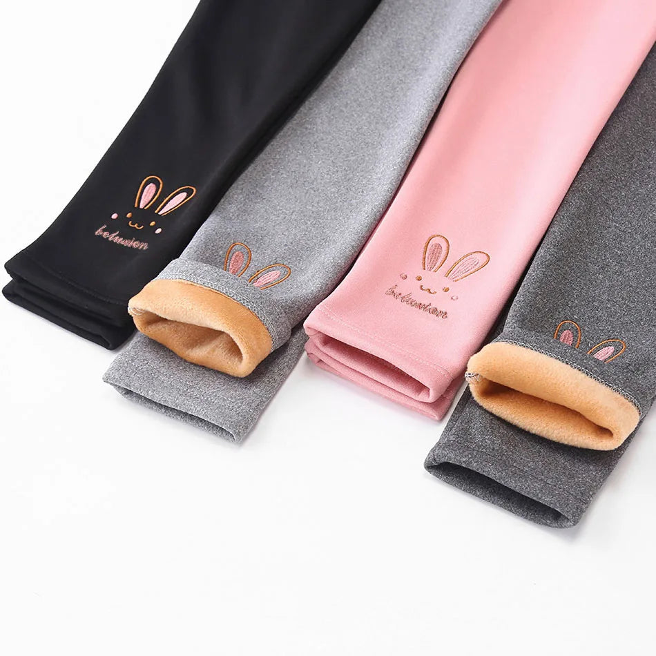 2026 Children Leggings Girls Fleece Lined Thermal Bottoms Baby Casual Trousers Kids Warm Pants Elastic Bunny Tights 3-8 Years