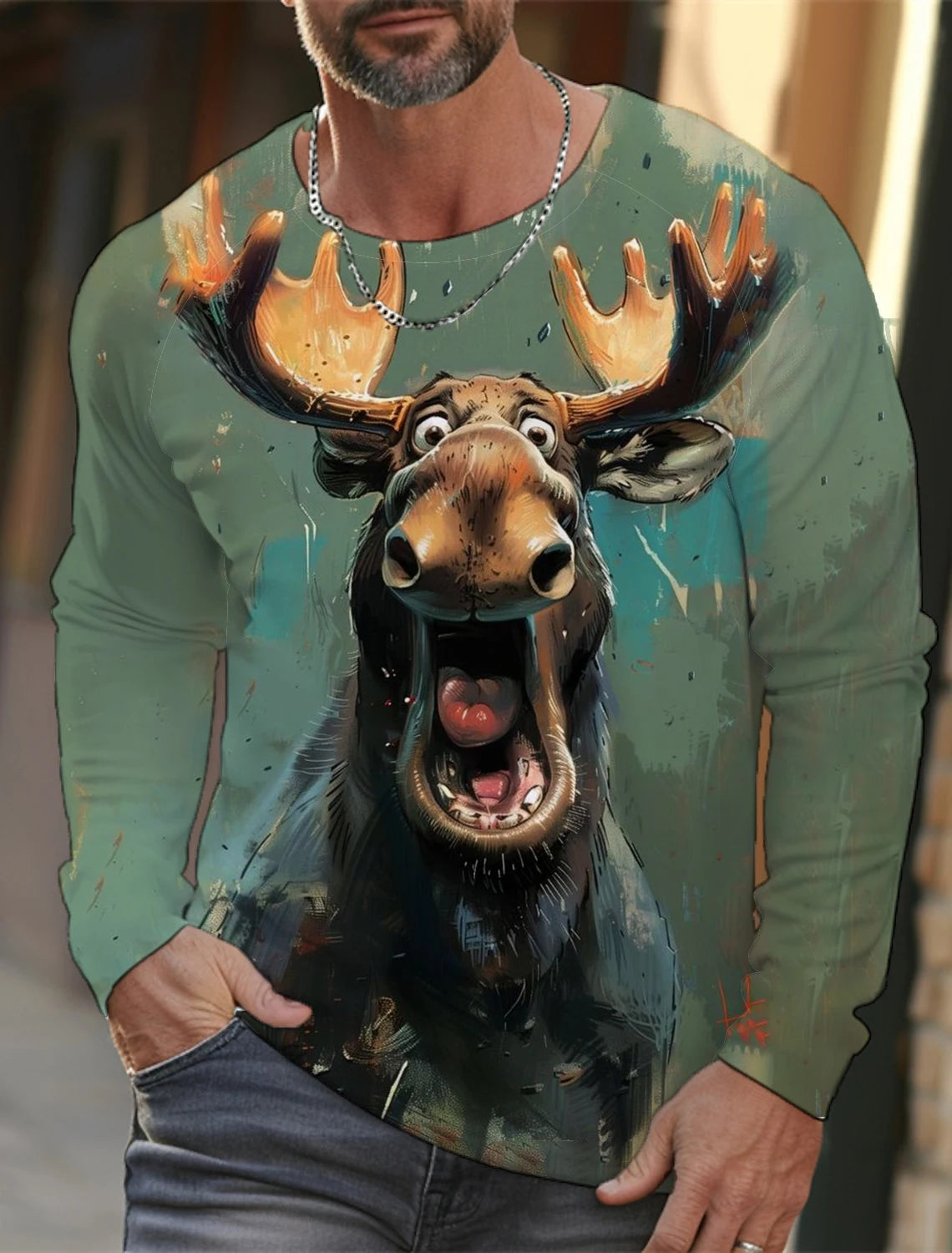 Funny 3D Animal Print Mens T Shirt Hip Hop Trend Harajuku Street Clothes Autumn Loose Top Fashion Cotton Long Sleeve T-shirt Men