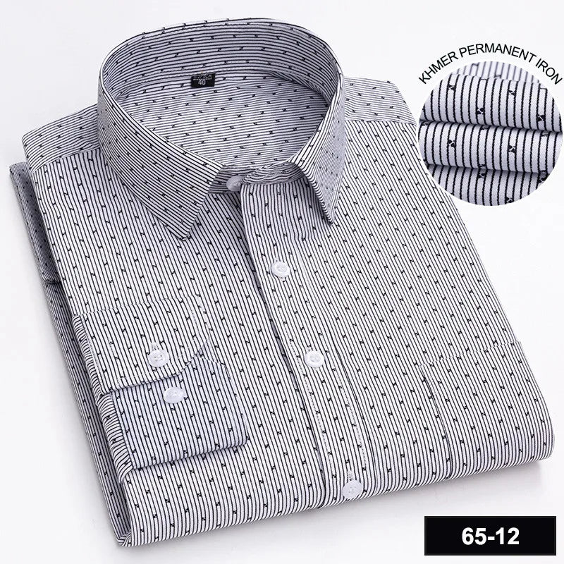 Men's Long Sleeve Shirt High-quality Fashion Casual Print Plaid Stripe Single Pocket Fit Business Formal Office Four Season Top