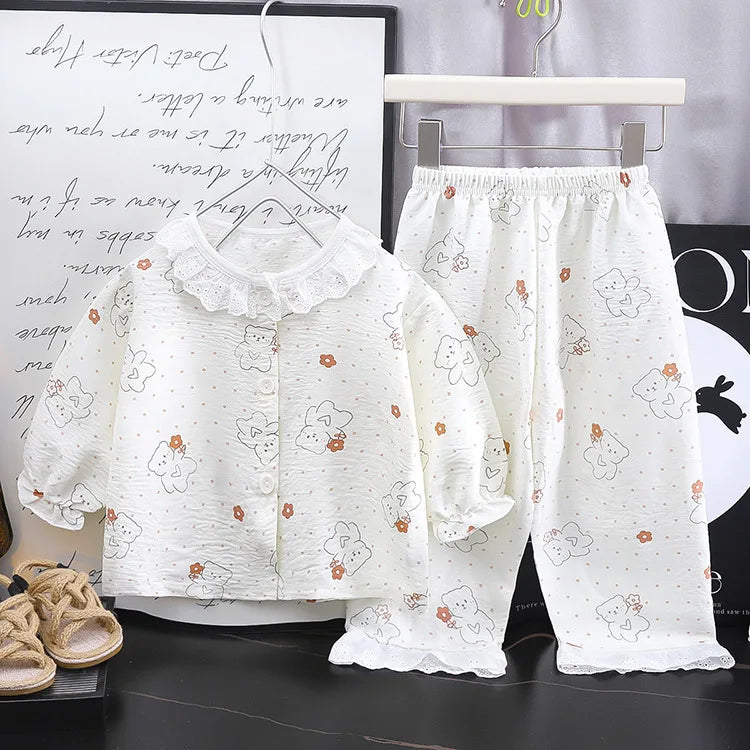 Kid Cute Floral New Sleepwear 2pcs Toddler Children Homewear Pajamas Thin Spring Summer Boys Girl Air Conditioning Clothing