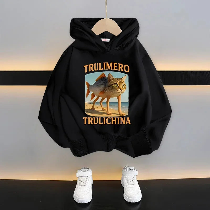 Italian Brainrot Kids Hoodie Funny Cartoon Graphic Thin Sweatshirts Tung Tungtung Sahur Casuals Long Sleeves Tops Boys Clothes