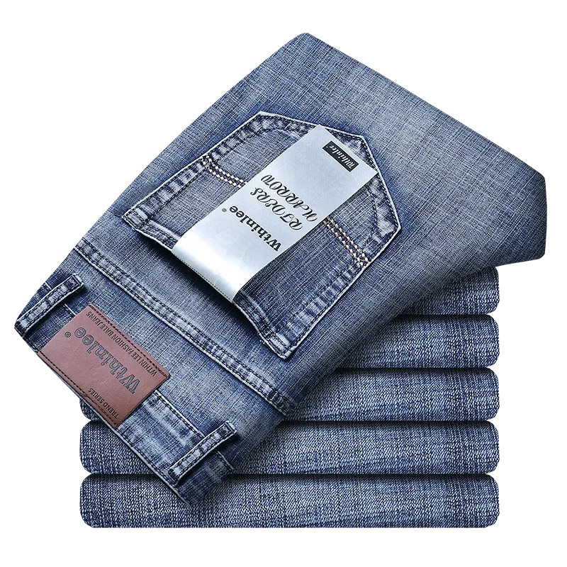Wthinlee New Business Men's Jeans Casual Straight Stretch Fashion Classic Blue Black Work Denim Pant Trousers Male  Clothing