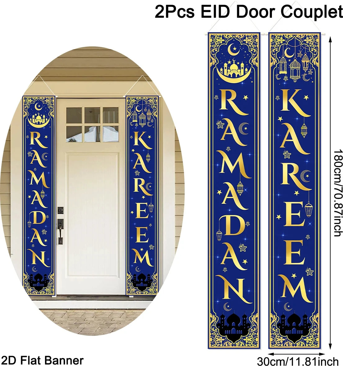 Eid Mubarak Door Banner Ramadan Decoration 2026 for Home Door Couplet Mubarak Ramadan Kareem Islamic Muslim Party Decor Eid Gift