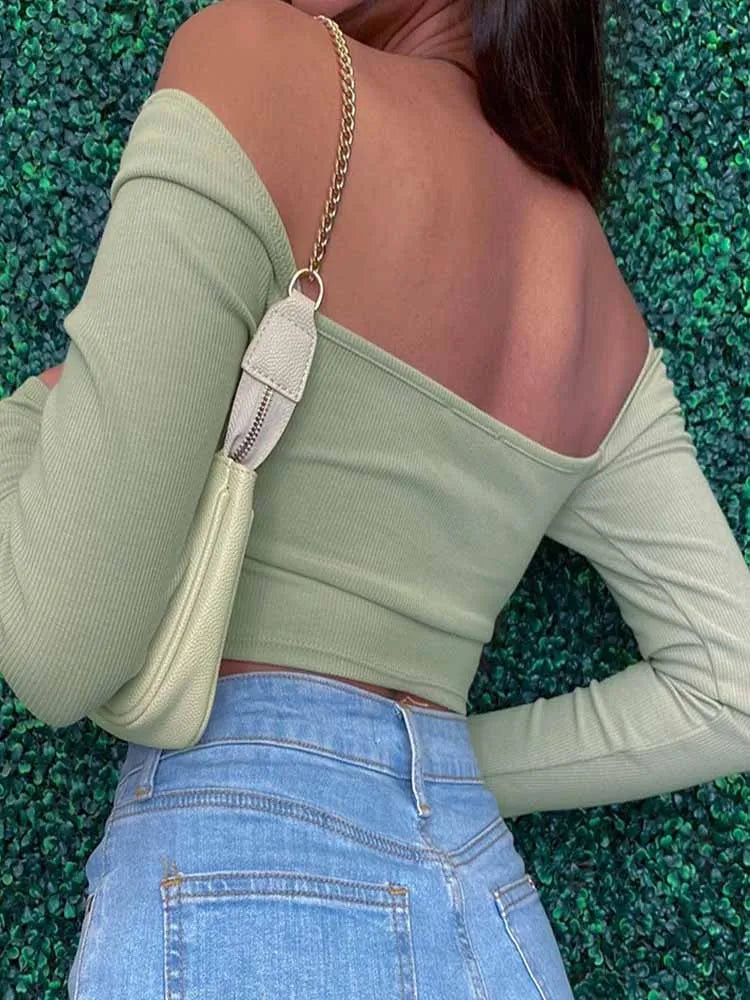 Spring/Fall Women’s Hollow-Out V-Neck Crop Top