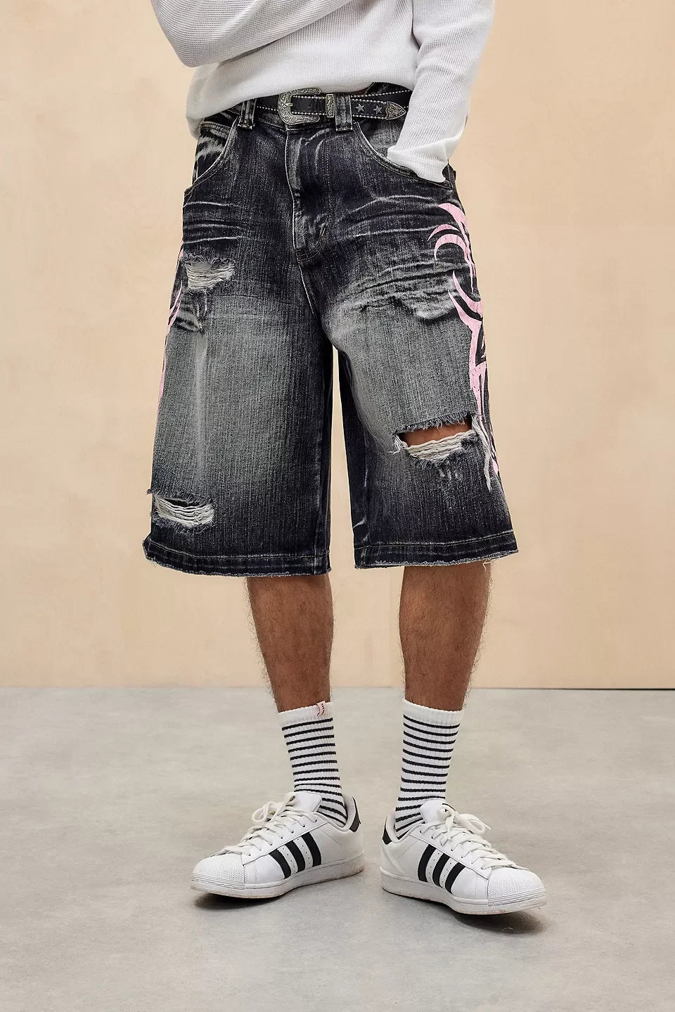 American Retro Gothic Women Denim Shorts Pattern Embroidery Loose Unisex Shorts Y2K Printing Korean Casual Fashion Couple Shorts