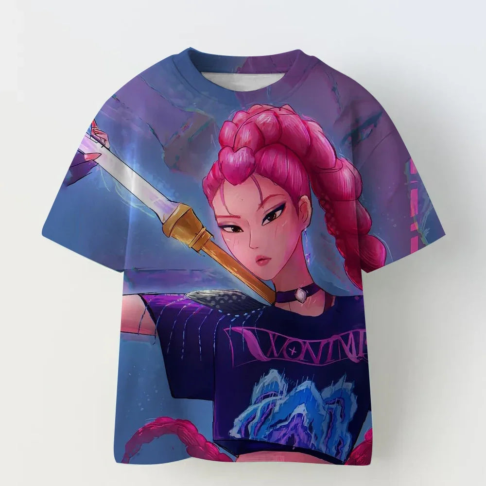 3D KPop Devil Hunter Huntrix T-shirt Girl and Boy 2025 Summer New Movie Pattern Short Sleeve T-shirt Super Large Y2K Street Top