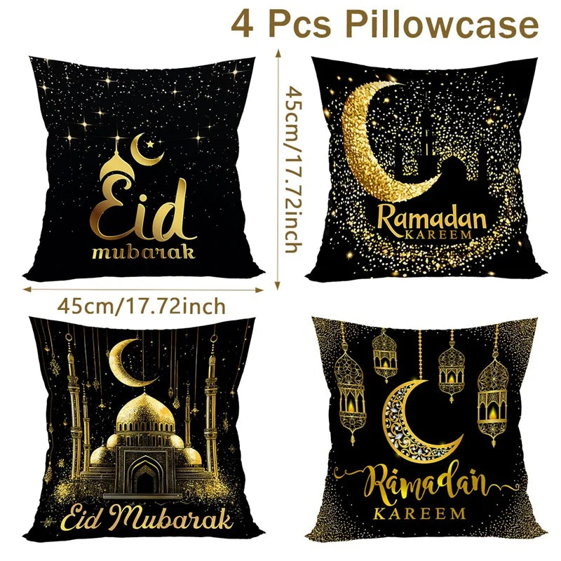 2026 Eid Mubarak Pillowcase Decor for Home Sofa Cushion Cover Islamic Ramadan Kareem Decoration Mosque Muslim Pillow Cover Gifts