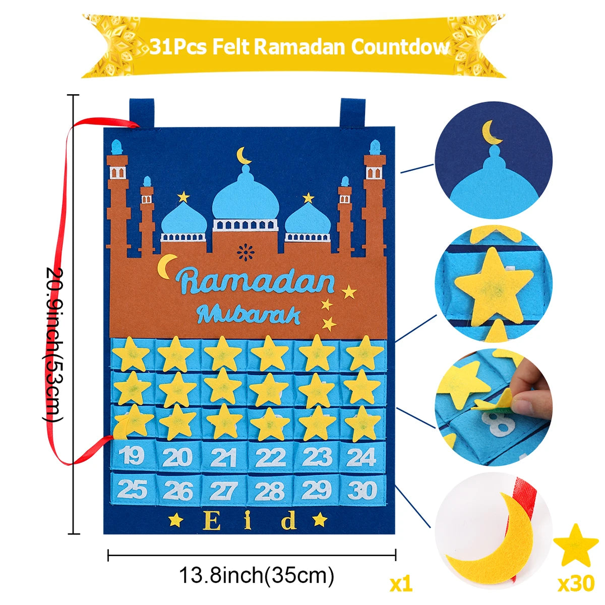 2026 Ramadan Countdown Calendar Eid Mubarak Felt Countdown Ramadan Calendar Muslim Party Decoration Craft Eid Al-Adha Ornament