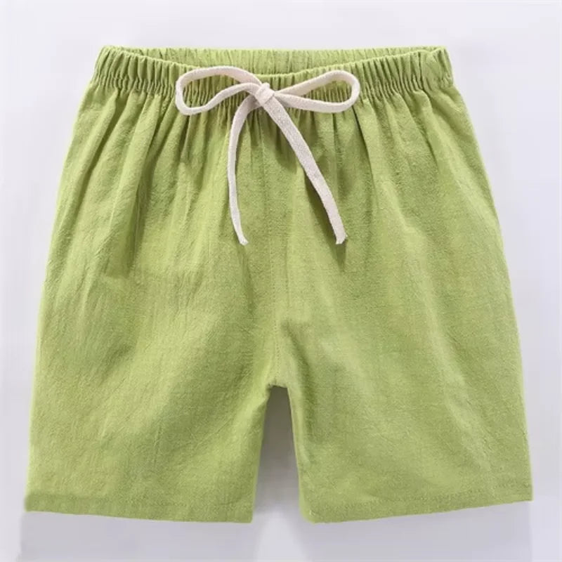 Children's Shorts For Boys Girls Linen Cotton Summer Thin Breathable Elastic Waist Beach Sport Short Pants Casual Loose Kid Pant