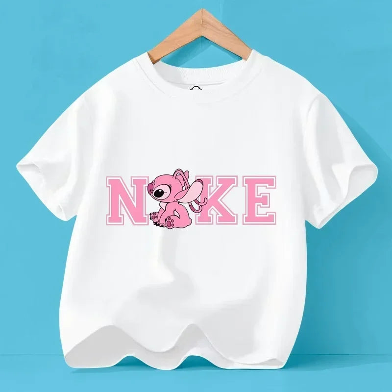 Disney Y2K Stitch the Trucksuit Kawaii Anime Cartoon Baby Girl Boy Fashion T-Shirt Children's Brand Tops