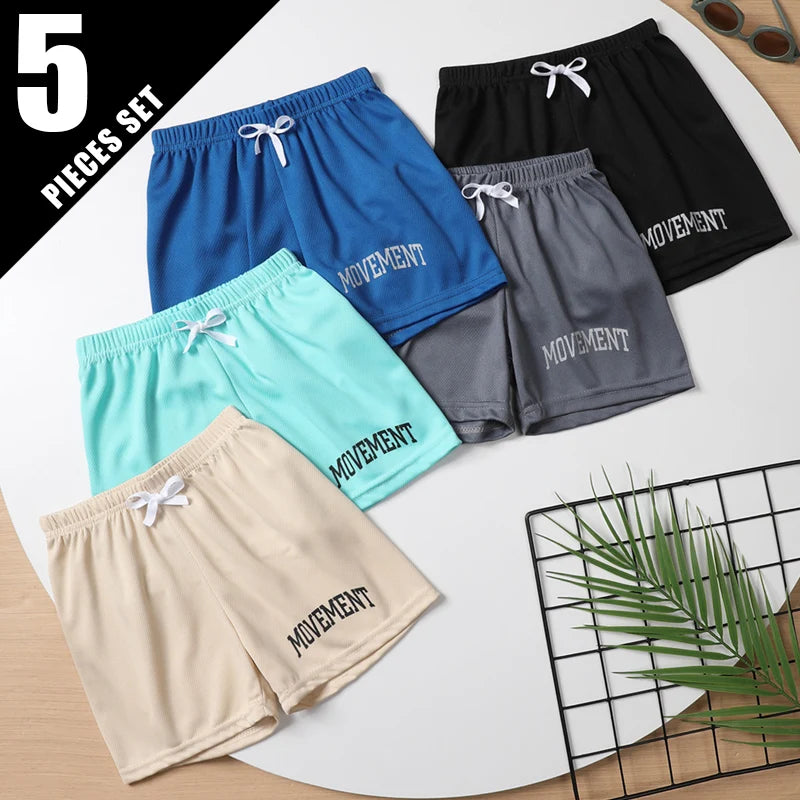5/1 Pcs Boys' Summer Quick-drying Sports Multicolor Shorts Children's Leisure Joker Fashion Letters Beach Pants Girls' Outdoor