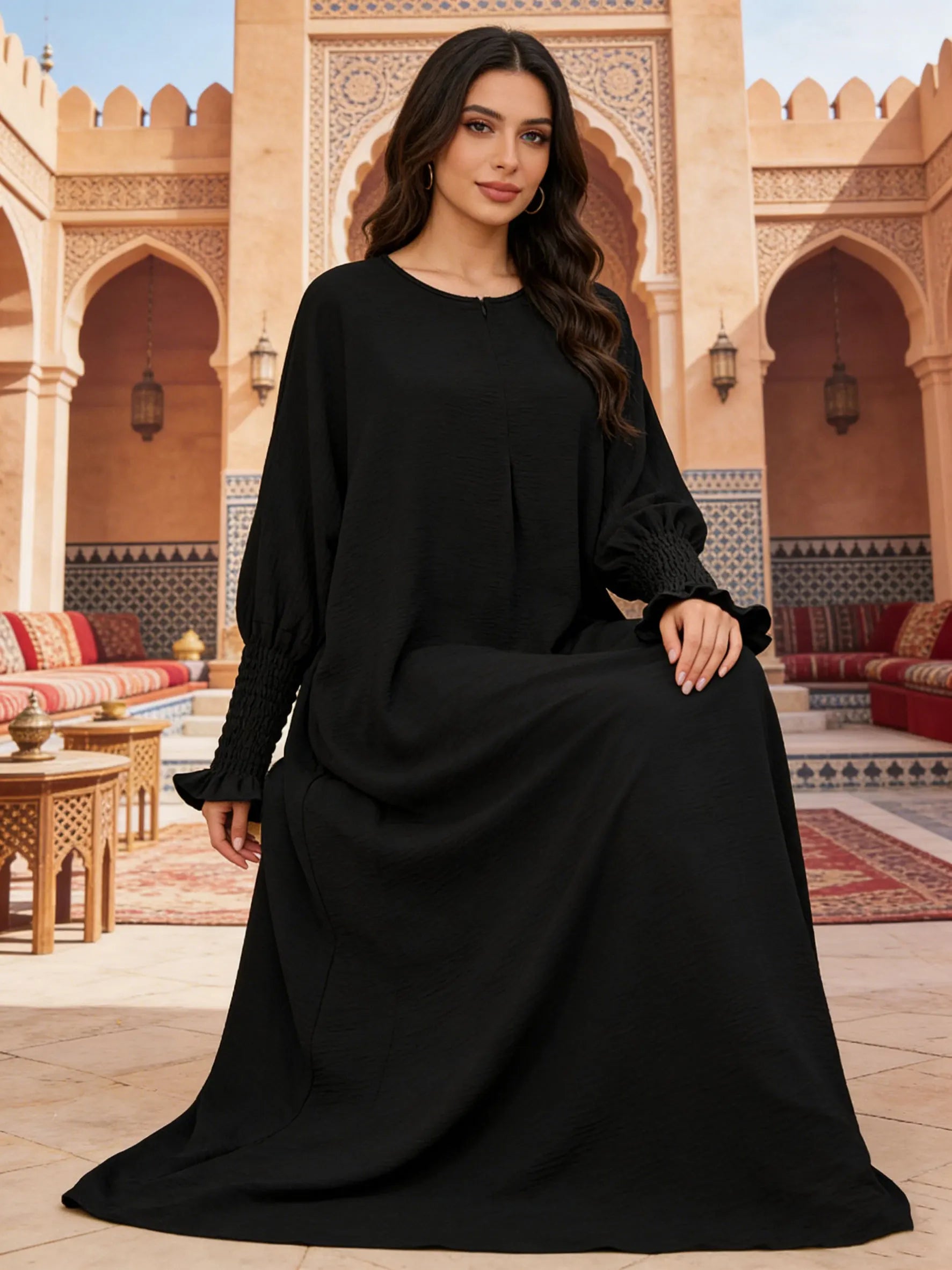 Minimalist Black Front-Zip Plain Abaya Maxi Dress Women Muslim Egyptian Kaftan Ramadan Jalabiya Islam Saudi Arabic Outfits 2025