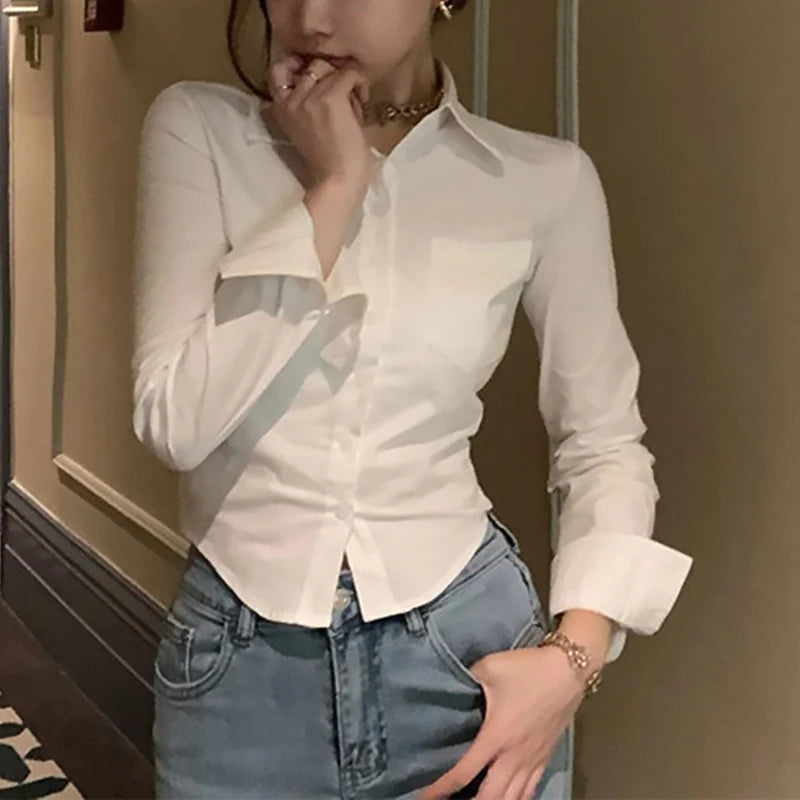 Women’s Button Pocket Lapel Shirt