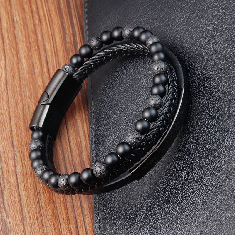 Charm Braid Rope Bracelet For Men Stainless Steel Magnetic Buckle Genuine Leather Bracelets & Bangles Male Female Jewelry