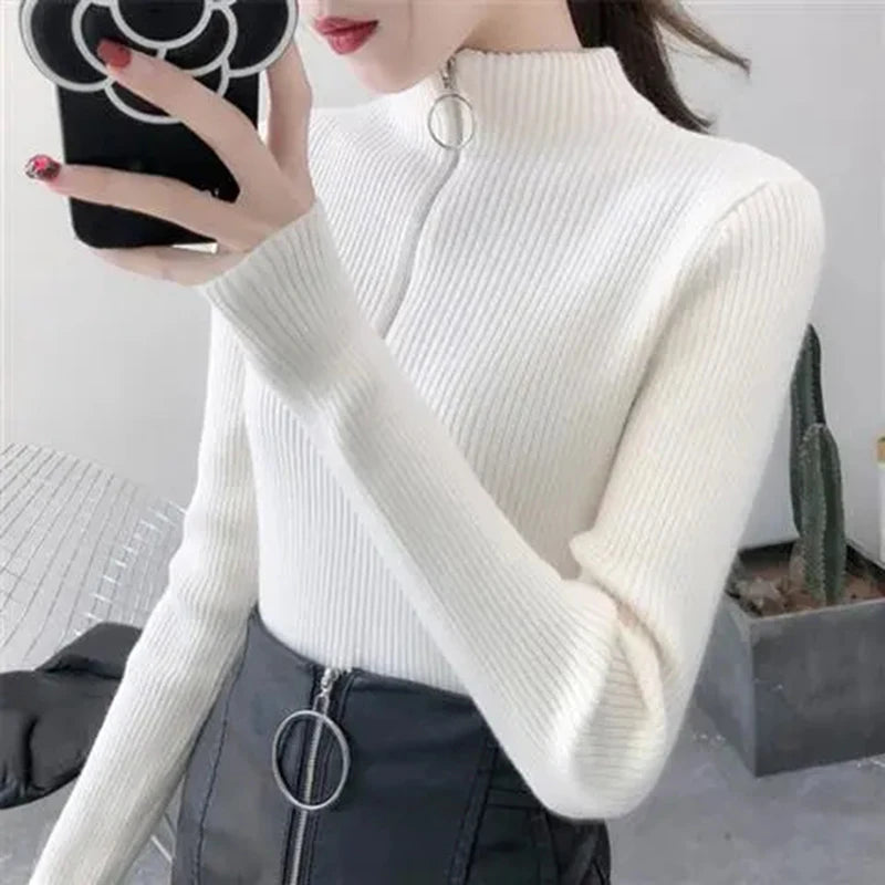 Basic High Neck Zipper Knit Sweater