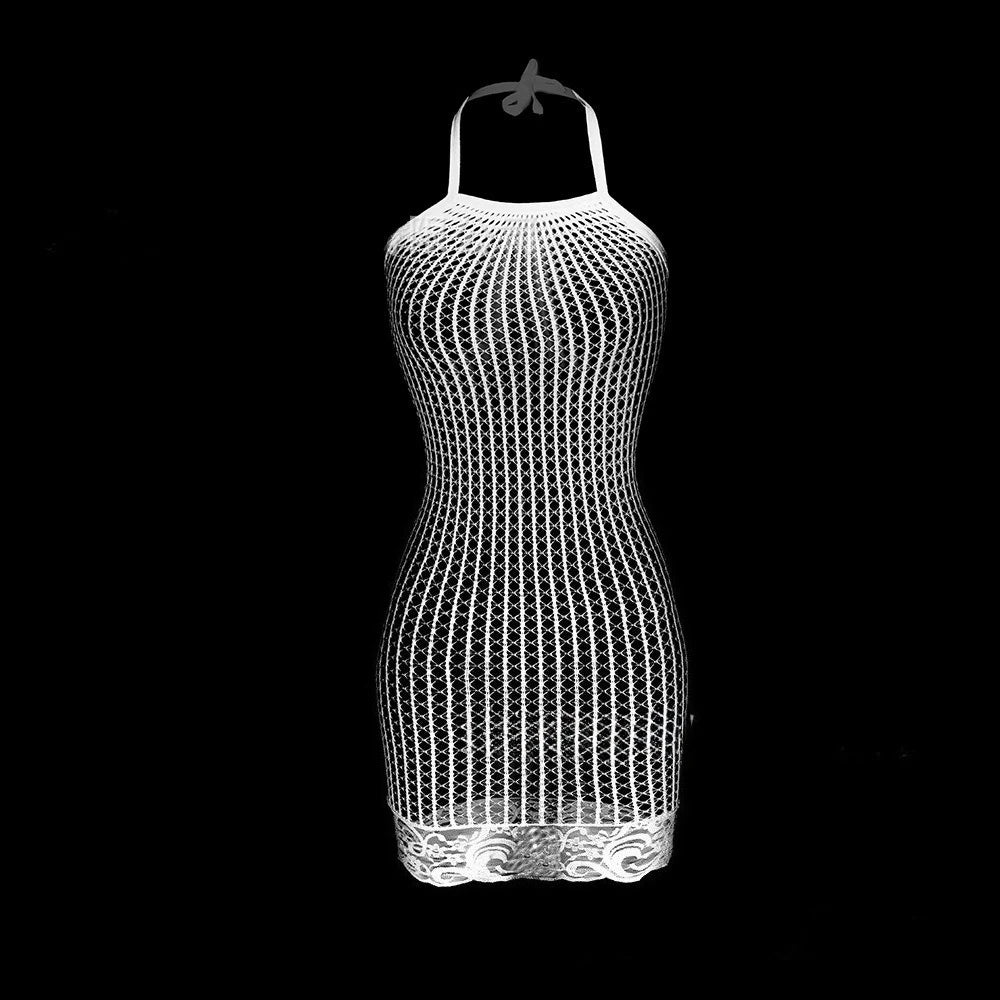 1PC Women Sexy Fishnet Cover Up Without Bikini Hollow Out See Through Bodycon Dress Beachwear Summer Women's Swimwear