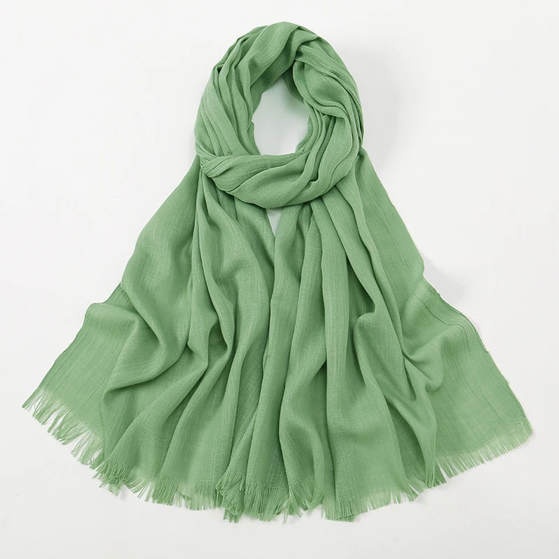 Plain Bamboo Cotton Hijab Scarves Women Solid Color Crinkle Turban Remove Edge Soft Cotton Premium Quality Hijab Shawl