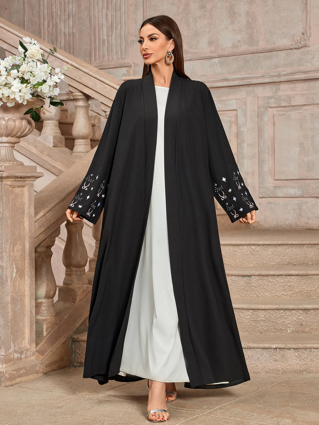 Pearl Embroidery Dubai Hijab Abaya Dress Luxury Ramadan Arabic Muslim Women Black Modest Cardigan Coat Islamic Turkey Solid Robe