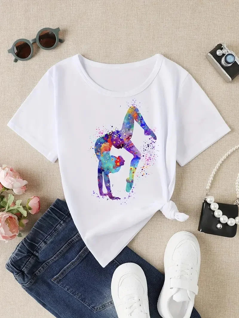 Boys T-shirt Girls Kids Rhythmic Gymnastics Printed T-shirt Modal Clothing Short Sleeves Boys Clothes