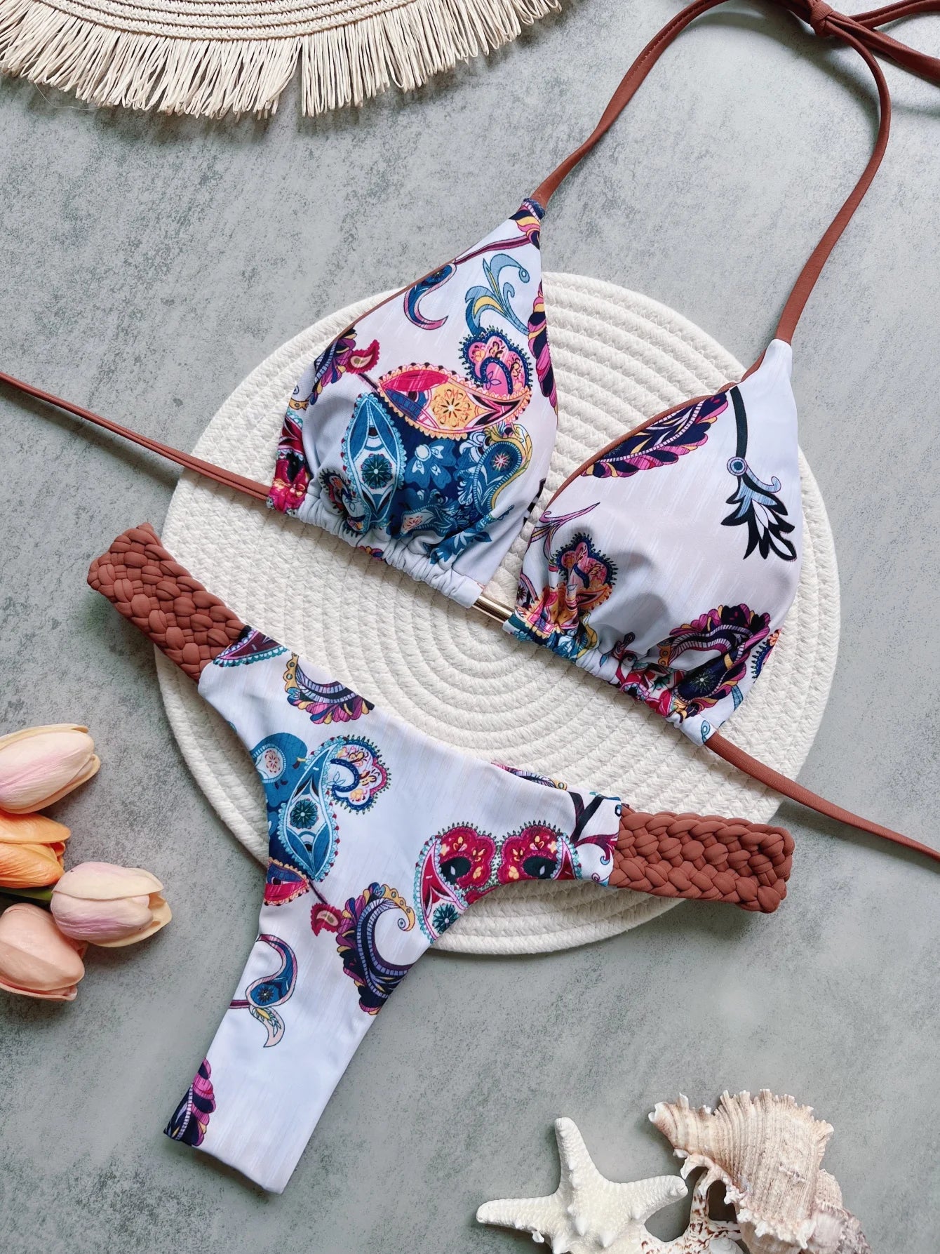 RUOTONSEPT Print Halter Mini Thong High Cut Bikini Female Swimsuit Women Swimwear Two-pieces Bikini set Bather Bathing Suit Swim