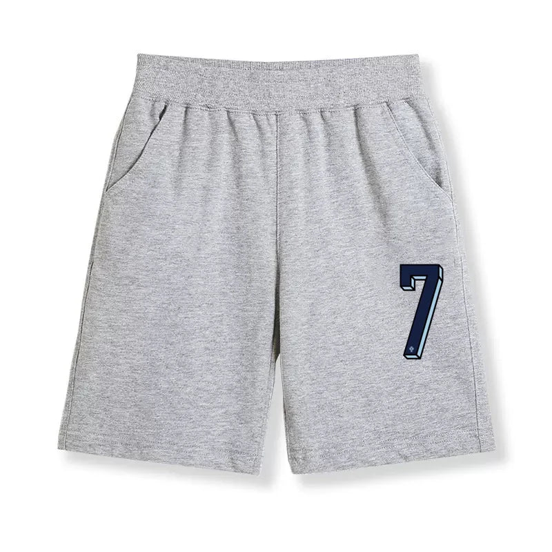 Children Shorts with Football Numbers Boys' Summer Sports Pants Thin Cotton Half Pants No.7-10