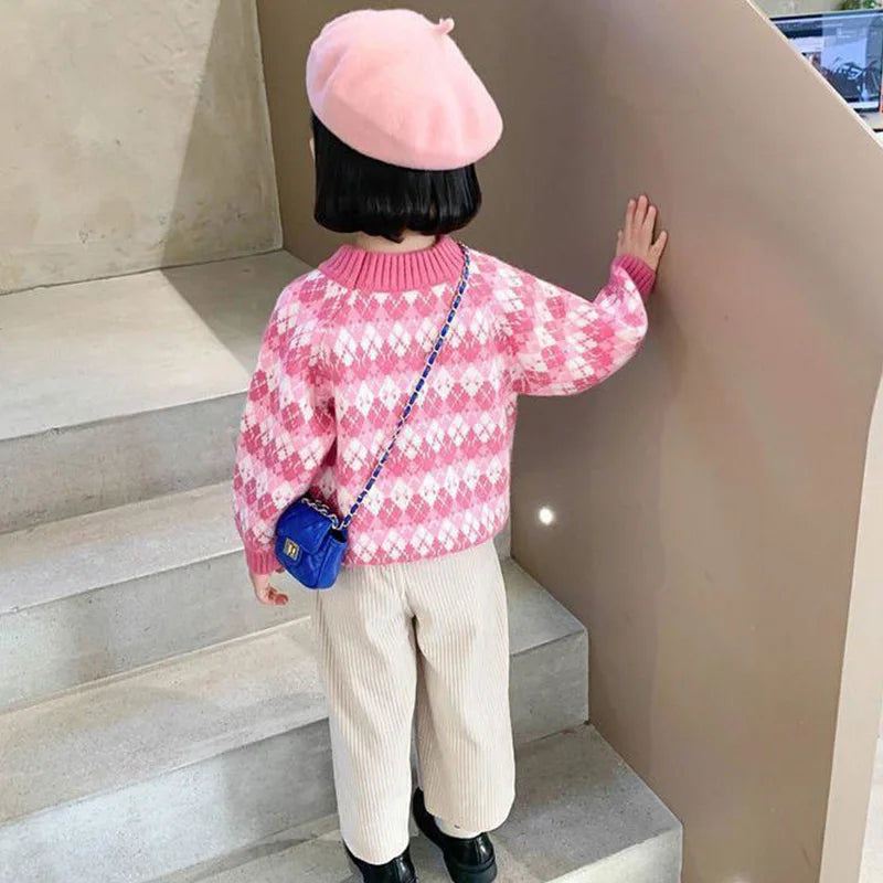 Girls' Sweater Thickened Autumn/Winter New Fashionable Versatile Children's Knitted Sweater Girls' Top Sweet and Cute