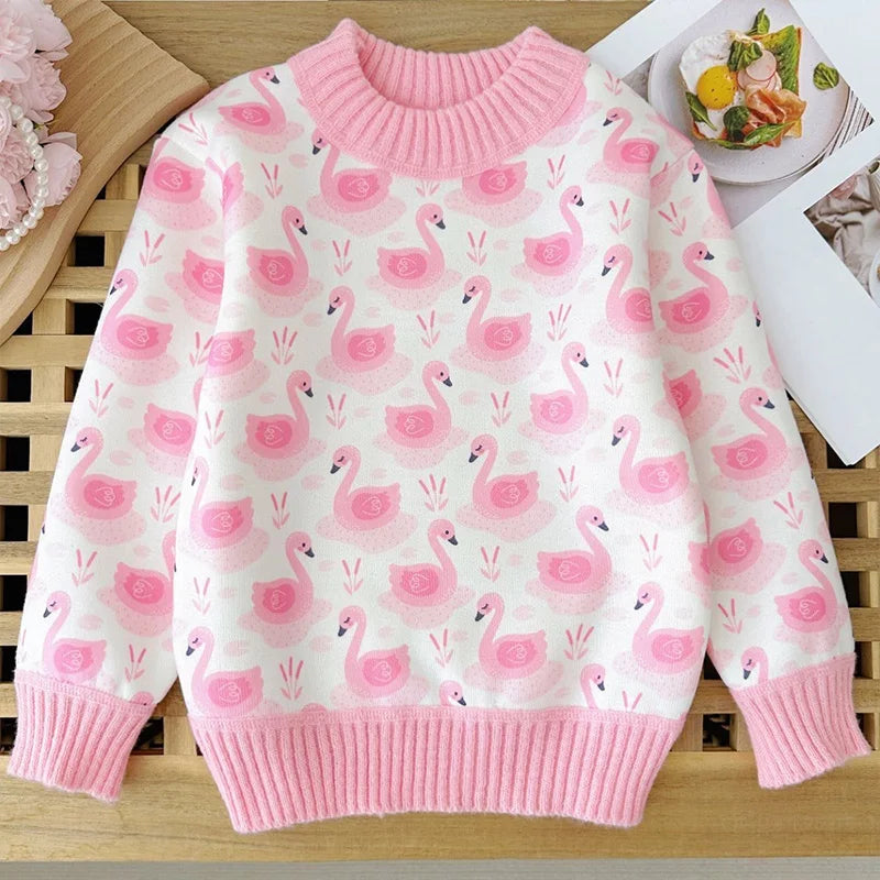 Girls' Sweater Thickened Autumn/Winter New Fashionable Versatile Children's Knitted Sweater Girls' Top Sweet and Cute
