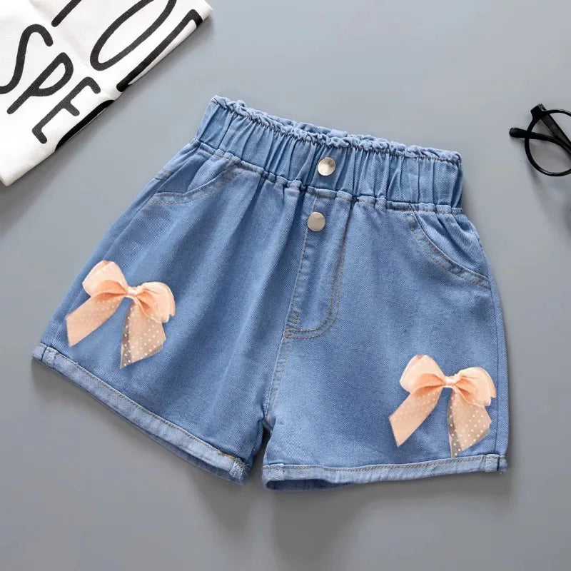 New Summer Kids Short Denim Shorts For Girls Fashion Girl Short Princess Jeans Children Pants Girls Shorts Flower Girls Clothing