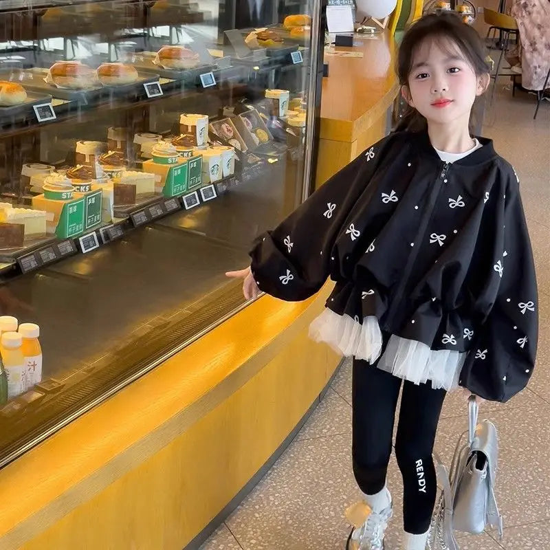 Fall Girls' Baseball Jacket Trendy Princess-Style Outerwear Kids' Colorblock Casual Coat Fashionable Spliced Jacket for Girls