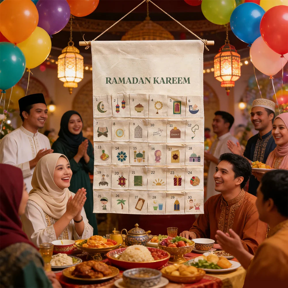 Ramadan Kareem Countdown Calendar with 30 Pockets Eid Mubarak Gifts Ramadan Decorations 2026 Muslim Families Children's Gift
