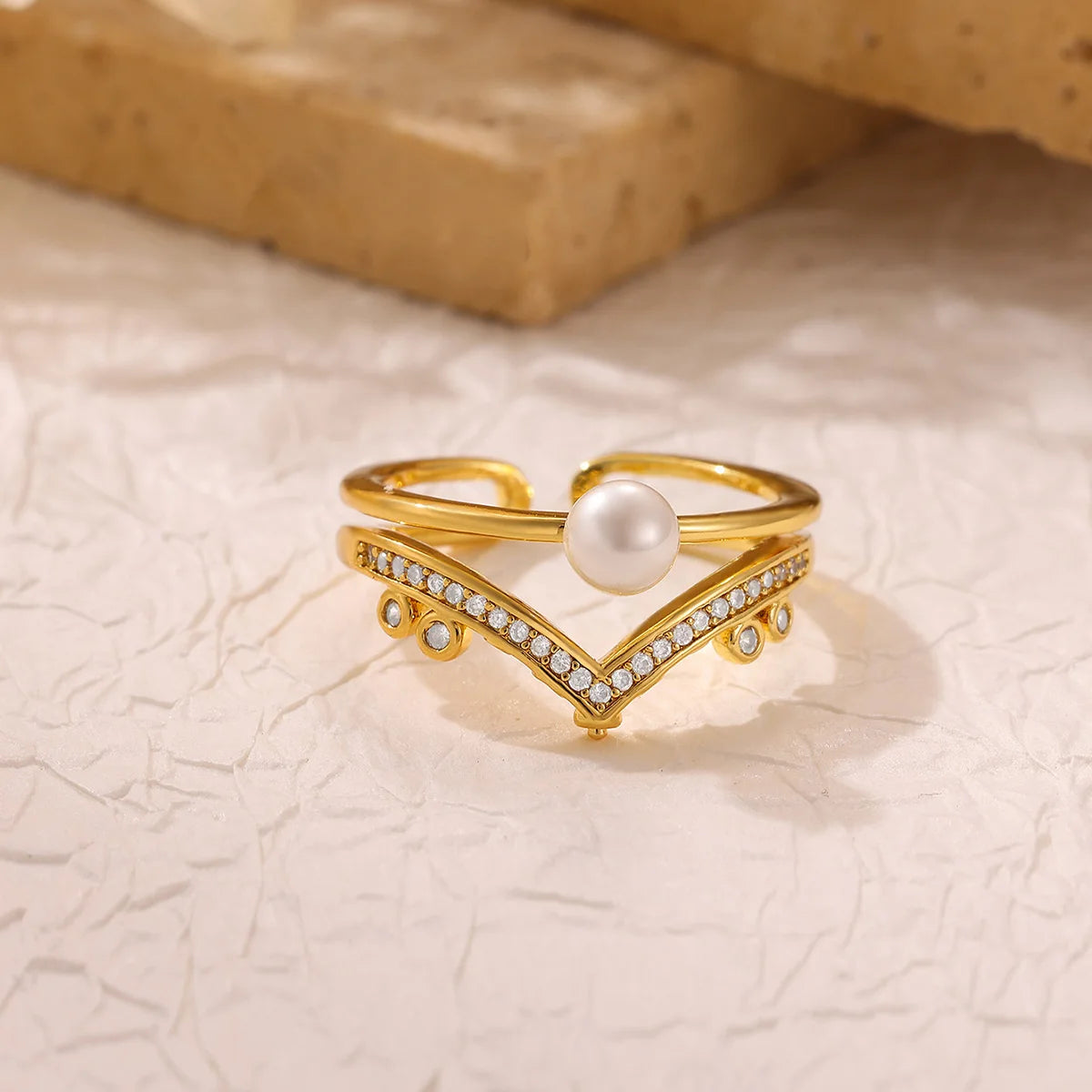 Shiny Rhinestone Ring For Women Party Gold Color Fashion Double Layer Zircon Anillos Geometric Jewelry Accessories 2026 New Gift