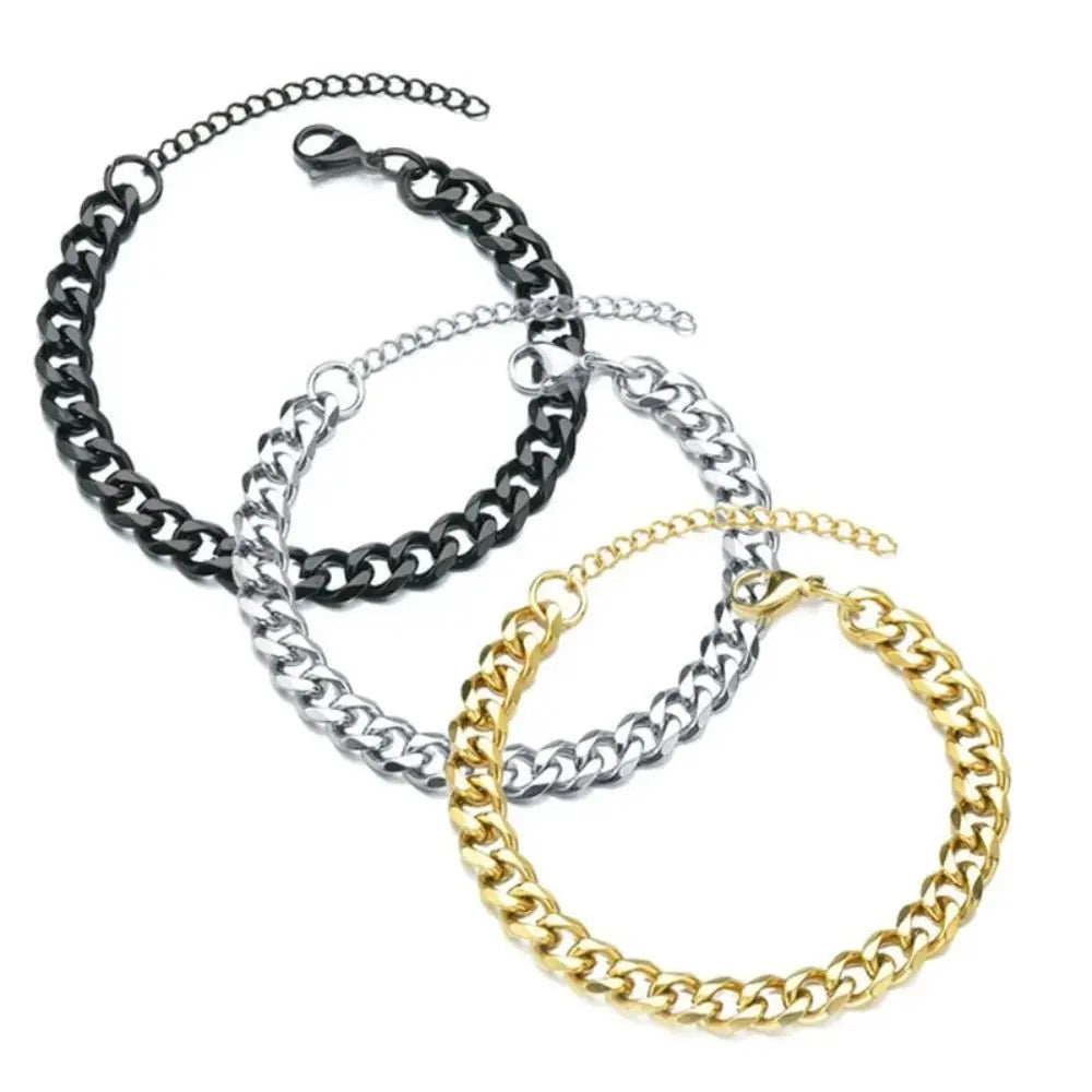 3 5 7mm Width New Trendy Cuban Chain Men Bracelet Classic Stainless Steel Chain Bracelet For Men Women Jewelry Party Gift