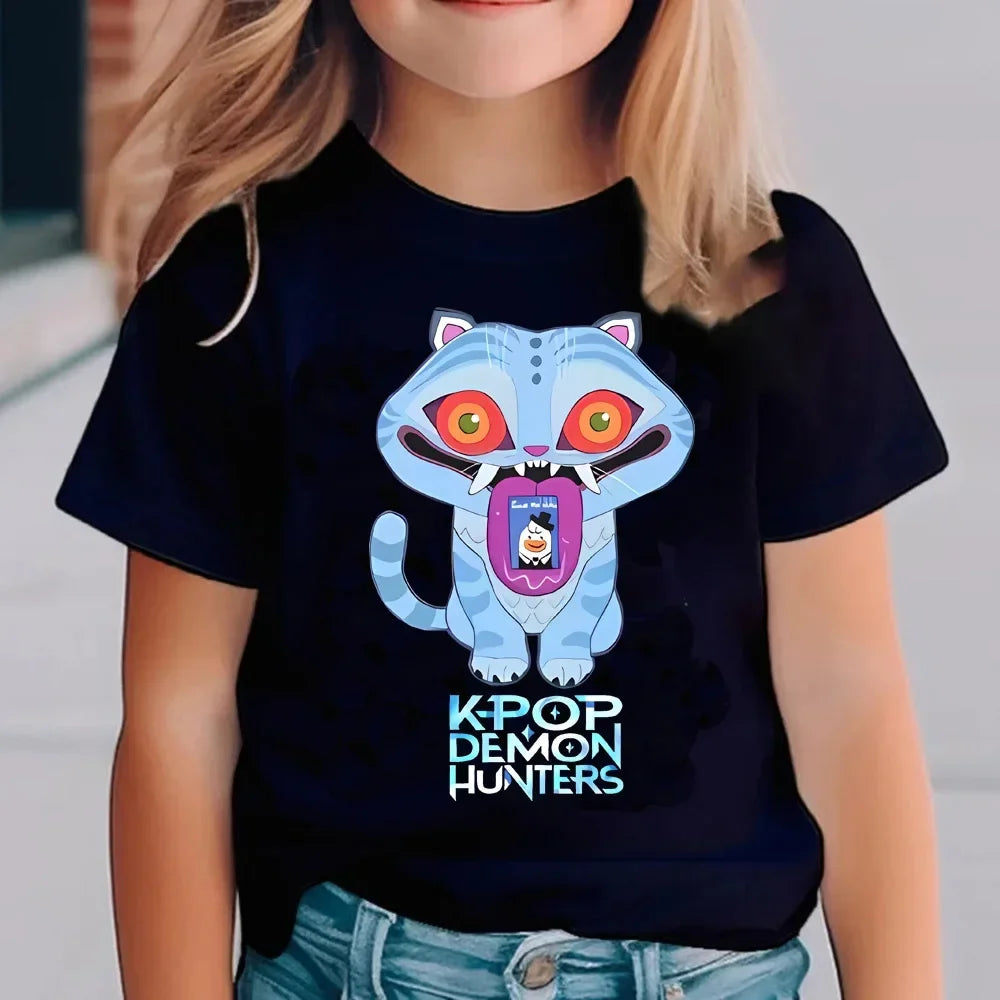 Kpop Demon Hunters Kids T-Shirt Short Sleeve Saja Harajuku Style Cute Unisex Kdis Top for Boys And Girls