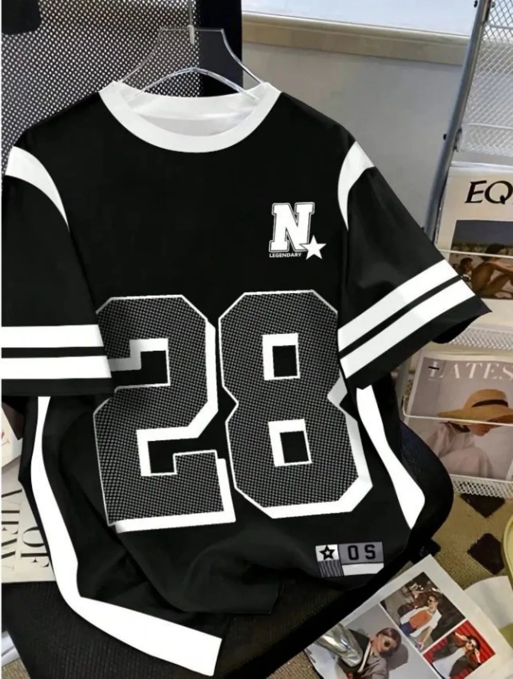 New Summer Men's American Simple Casual Round Neck Breathable T-shirt with Street Digital Printed Pattern Sports Style Top