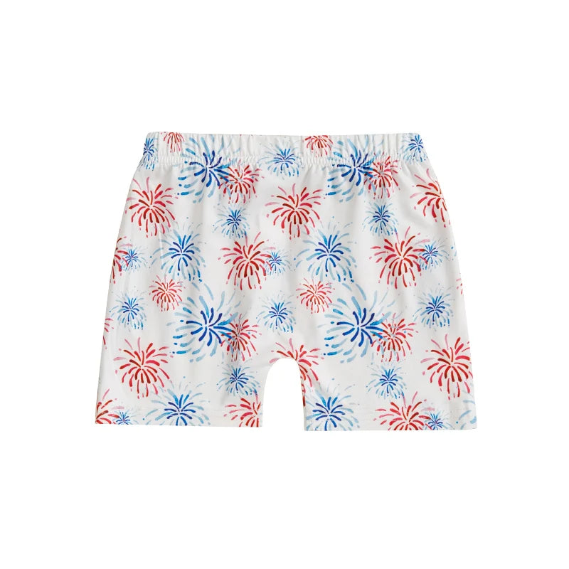 Baby Boy 4th of July Shorts American Flag Stars Striped Rocket Print Elastic Waist Toddler Boy Shorts Firework Pattern