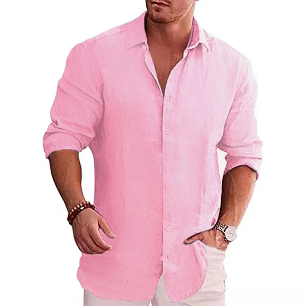 Cotton Linen Autumn Hot Selling Men's Long Sleeve Shirt Solid Color Casual Style Plus Size Men's Casual Linen Shirt