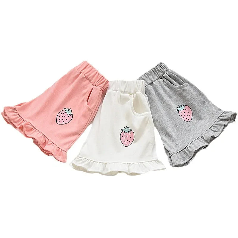 Kids Shorts Strawberry Printed Lace Baby Shorts Toddler Summer Clothes for Girls 2 To 7 Years Kids Shorts