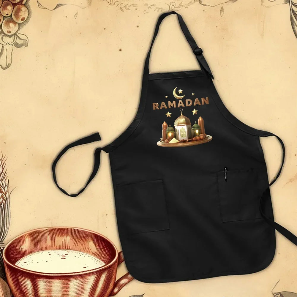 2026 Black Ramadan Mubarak Apron for Muslim Islamic Mom Grandma Aunt Wife Gift  Al-Adha Islam Kareem Family Dinner Party Decor
