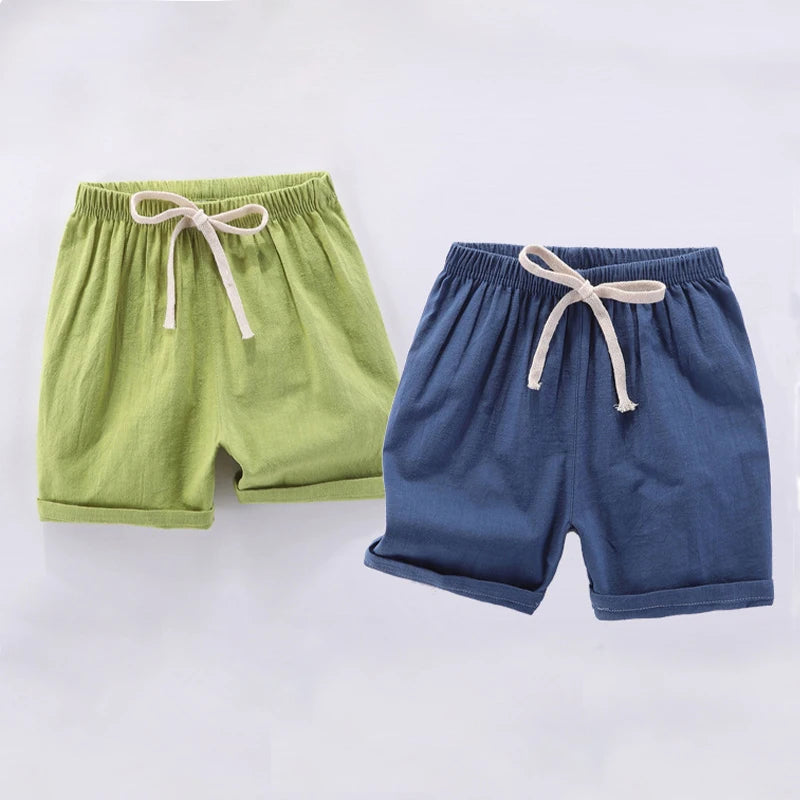Children's Shorts For Boys Girls Linen Cotton Summer Thin Breathable Elastic Waist Beach Sport Short Pants Casual Loose Kid Pant