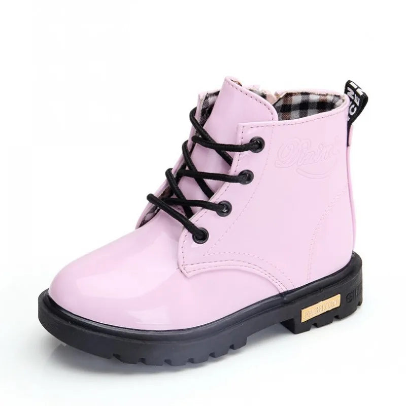 Children Ankle Shoes PU Leather Waterproof Tide Kids Rubber Boots Girls Boys Fashion Boots Anti-Slippery Spring Autumn 2024