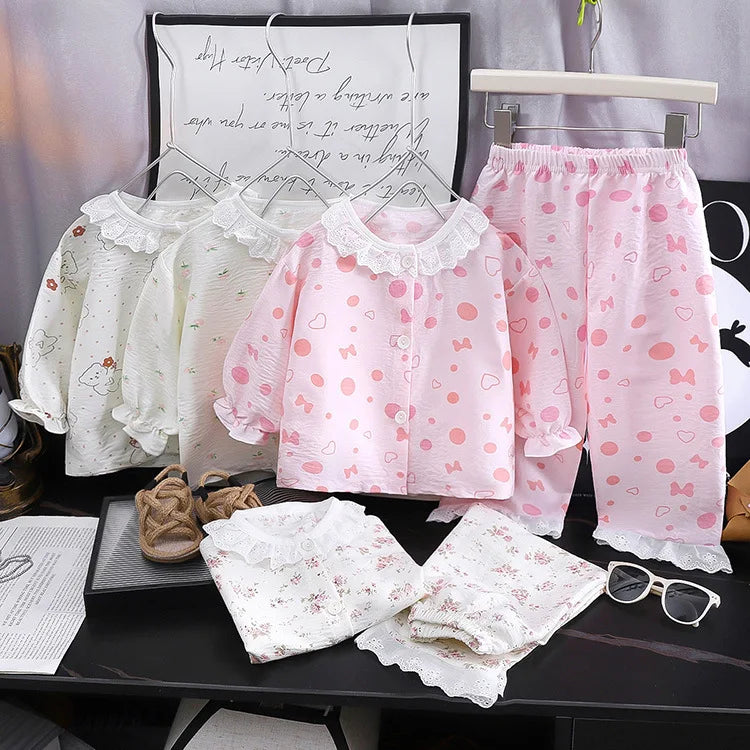 Kid Cute Floral New Sleepwear 2pcs Toddler Children Homewear Pajamas Thin Spring Summer Boys Girl Air Conditioning Clothing