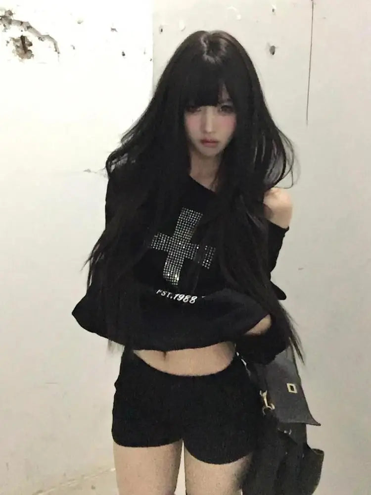 women Seeslim One-Shoulder Graphic Hoodie