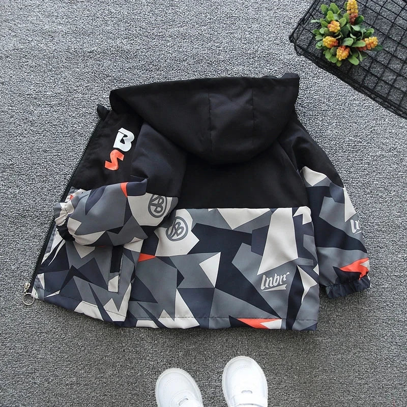 Kids Hooded Jackets Spring Boys Zipper Thin Windbreaker Coat Casual Print Girls Punching Children Outerwear Camouflage Jacket