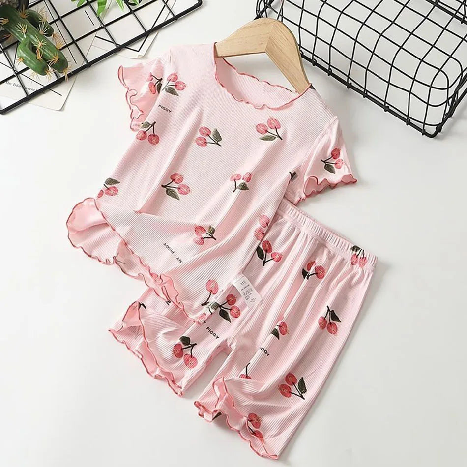 Girls Cherry Blossom Summer Pajama Set (1–8Y)