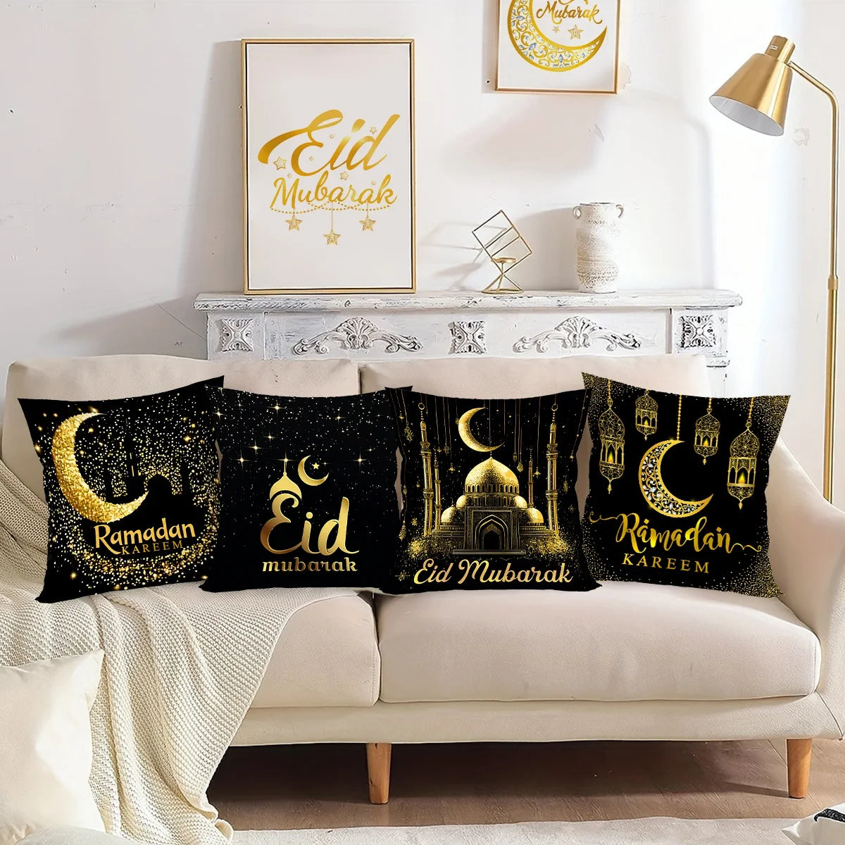 2026 Eid Mubarak Pillowcase Decor for Home Sofa Cushion Cover Islamic Ramadan Kareem Decoration Mosque Muslim Pillow Cover Gifts