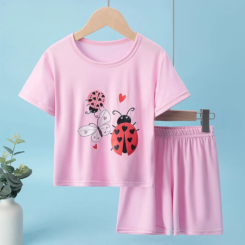 2-Pcs Children's Casual Cute Home Service Suit Boy Casual Joker Bear Print Short Sleeve Girl Comfortable Joker Sweet Shorts Suit