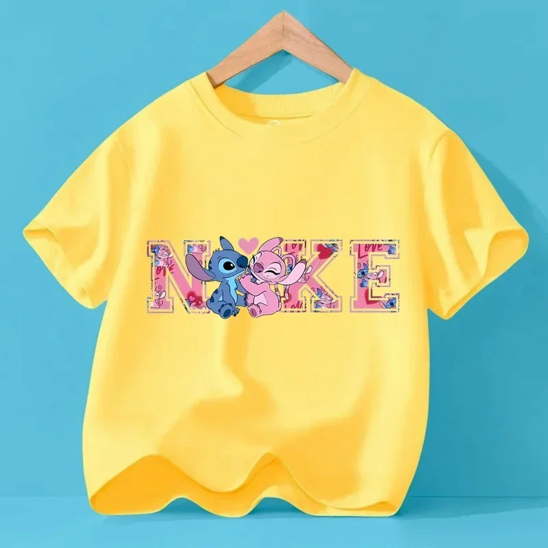 Disney Y2K Stitch the Trucksuit Kawaii Anime Cartoon Baby Girl Boy Fashion T-Shirt Children's Brand Tops