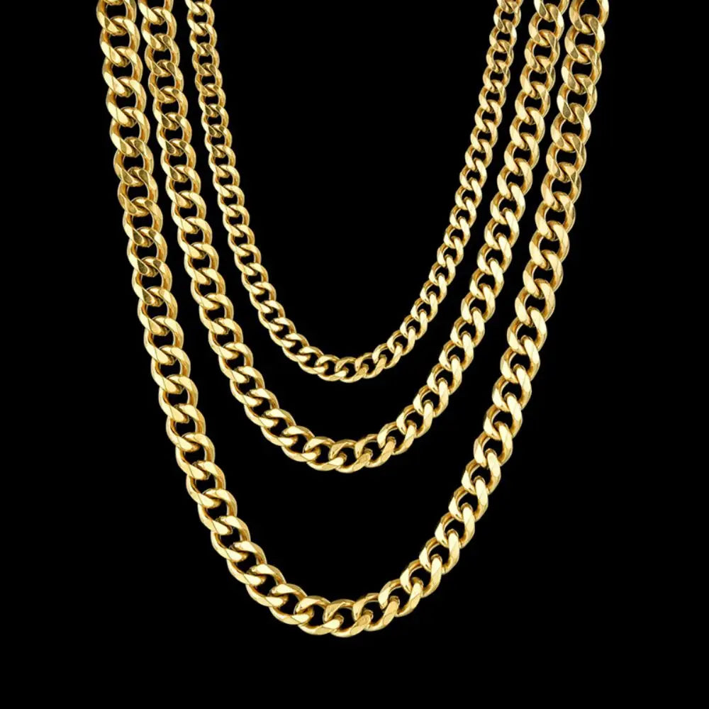 Simple Stainless Steel Cuban Chain Necklace for Men Gold Silver Color Metal Chain On The Neck Choker Jewelry Party Male DIY Gift